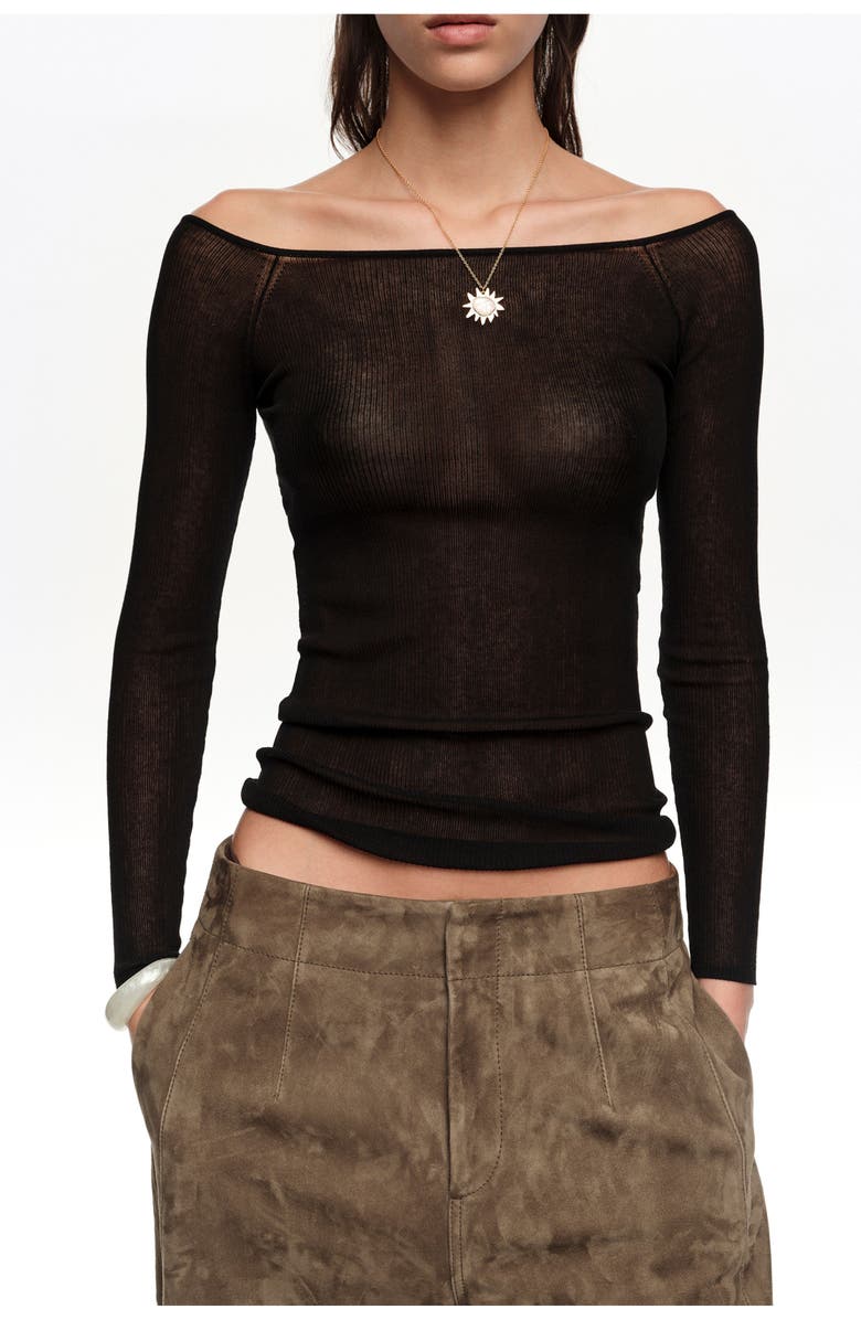 Bimba y Lola Ribbed Sweater, Alternate, color, Black