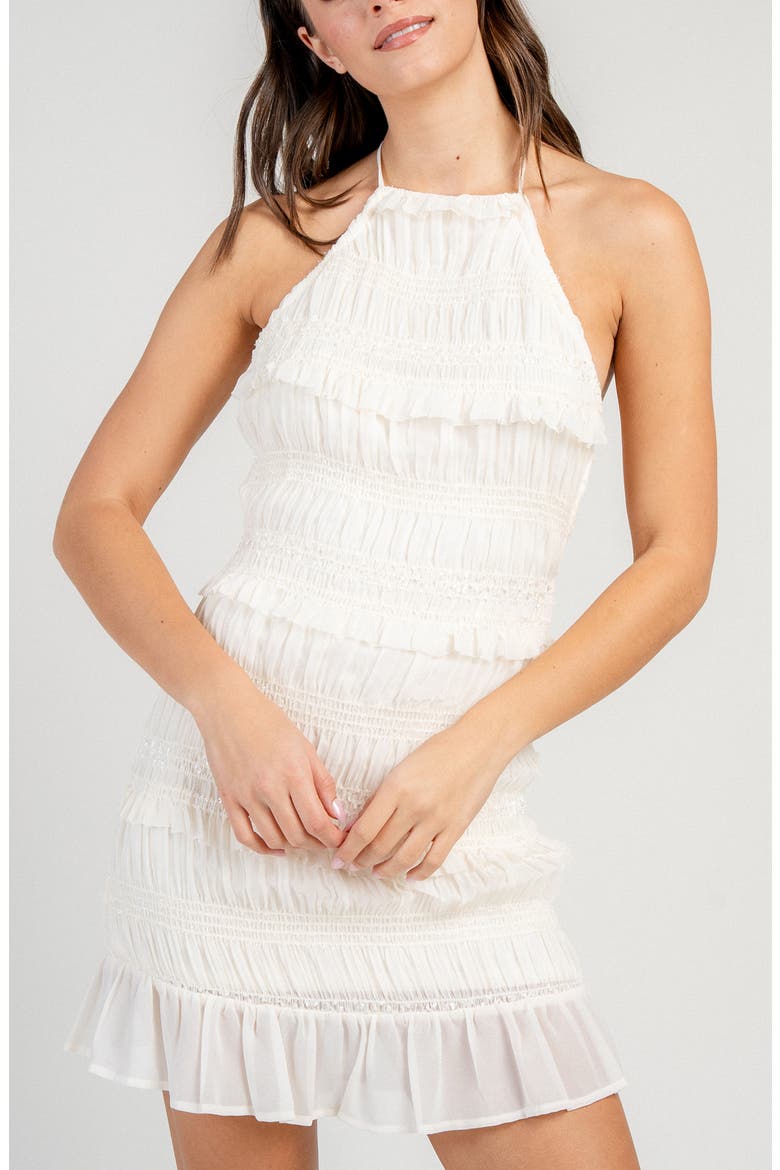Ruched Halter Minidress, Alternate, color, CREAM