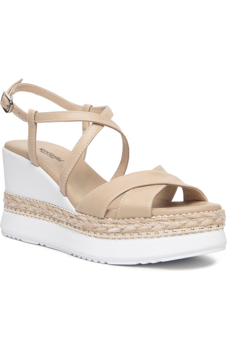 NeroGiardini Ankle Strap Platform Wedge Sandal, Main, color, Beige / Khaki