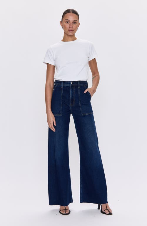 Pistola Penny High Waist Raw Hem Wide Leg Utility Jeans In Blue