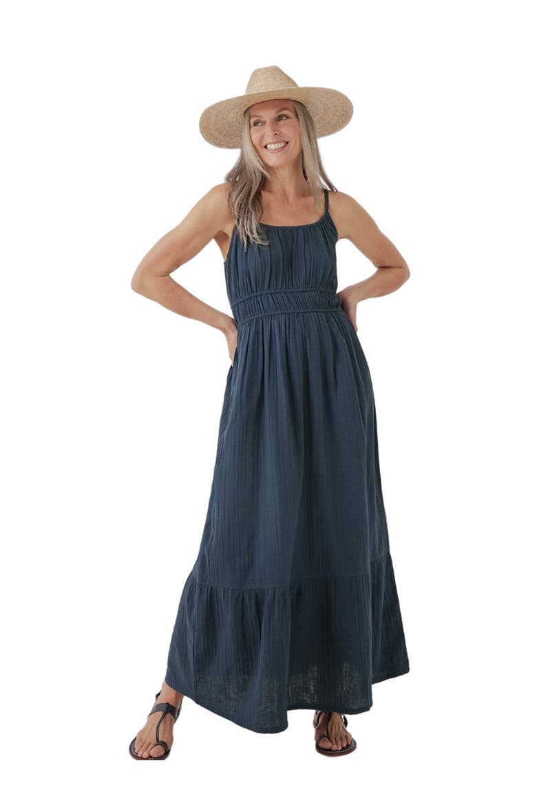 Organic Cotton Coastal Double Gauze Cami Maxi Dress, Alternate, color, French Navy