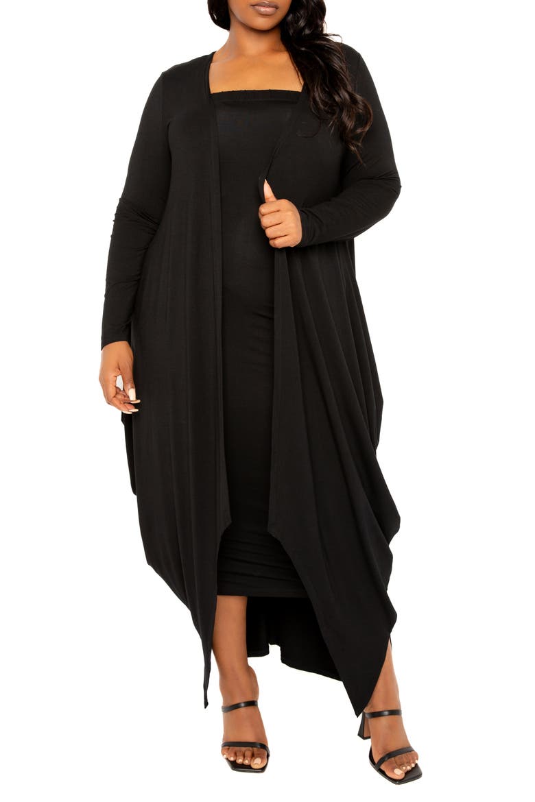 Cascade Bubble Hem Cardigan, Main, color, BLACK