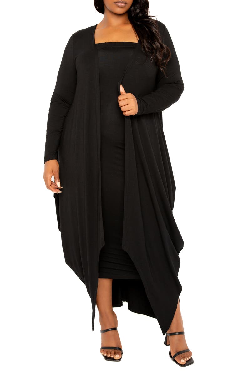BUXOM COUTURE Cascade Bubble Hem Cardigan, Main, color, Black