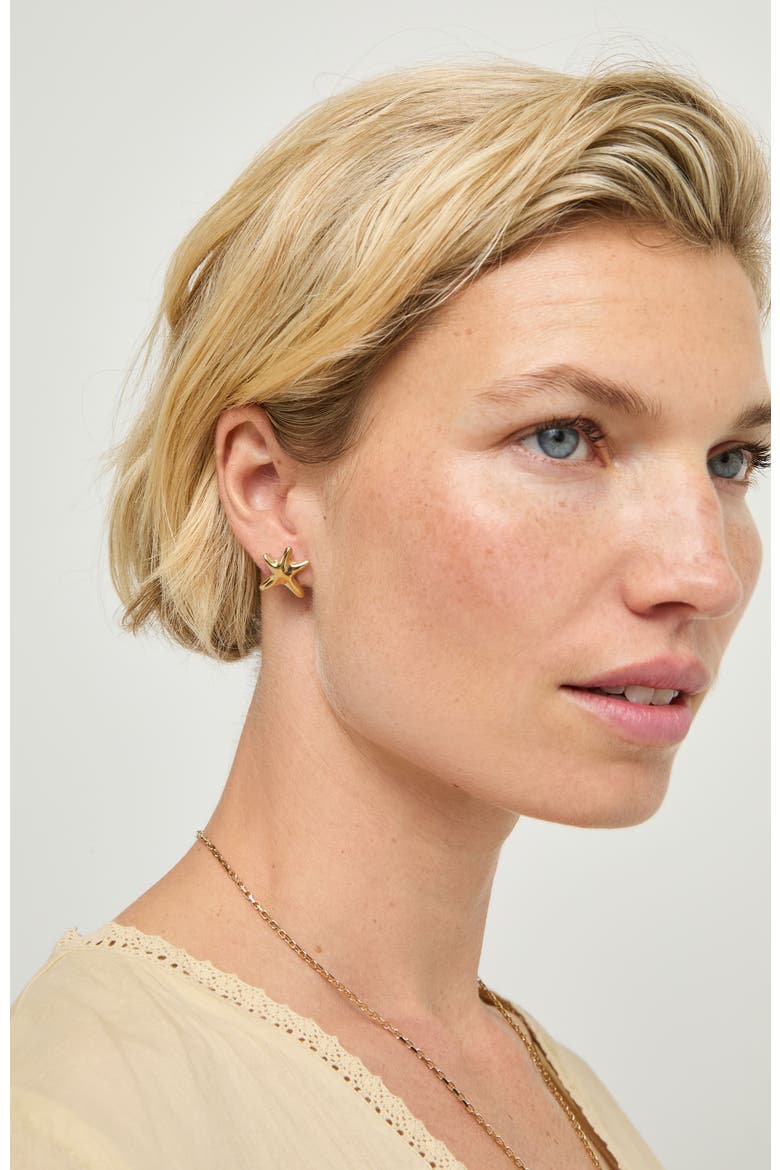 Small Gold-tone Star Earrings, Alternate, color, Gold