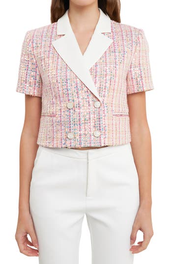 Endless Rose Sequin Crop Tweed Jacket In Pink
