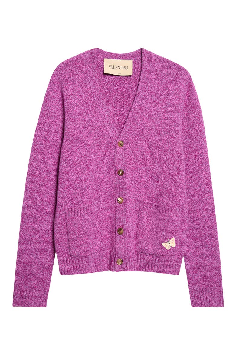 Butterly Appliqué Wool Mouliné Cardigan, Alternate, color, VIOLET