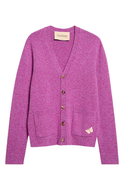 Butterly Appliqué Wool Mouliné Cardigan