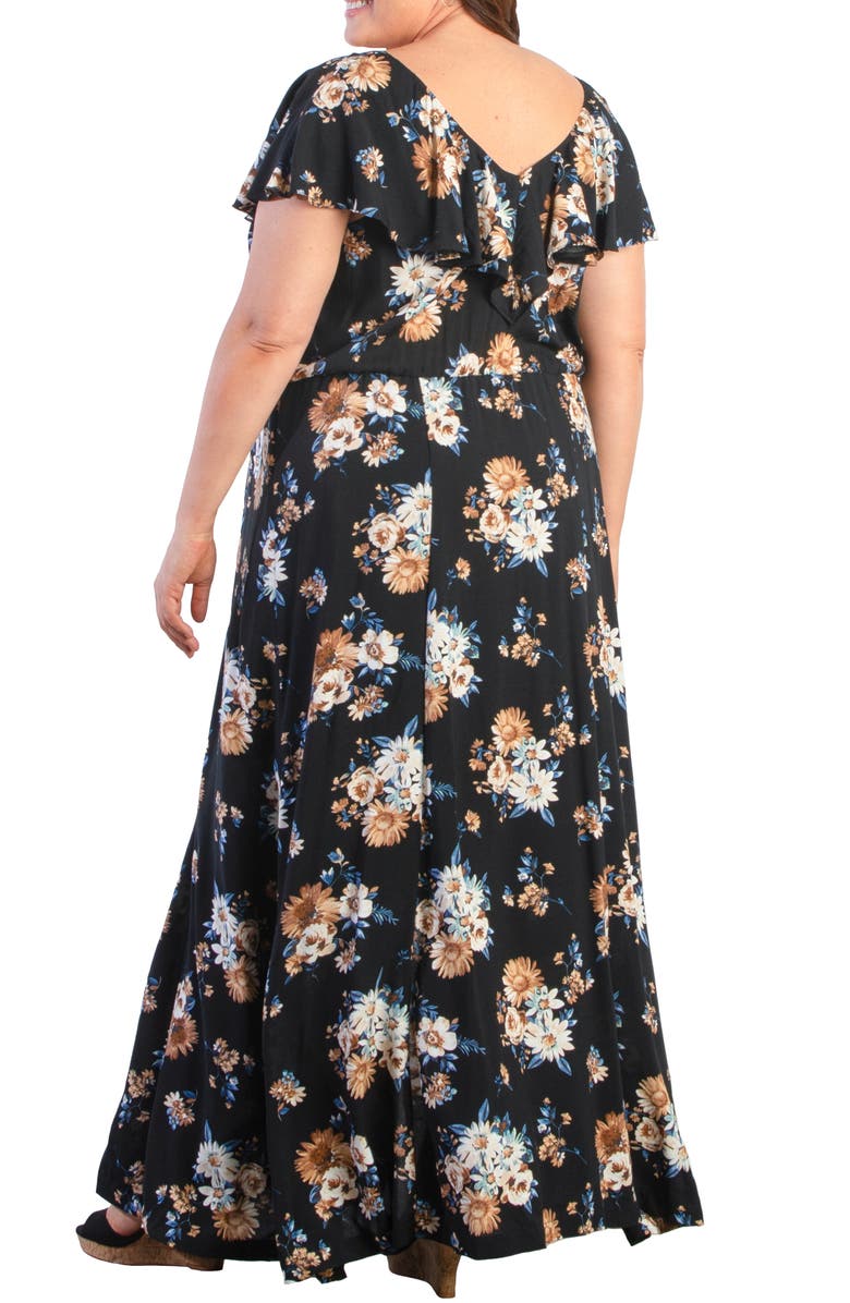 Yanira | Black Crepe And Georgette Boat-Neck Maxi Dress With Drop Waist
