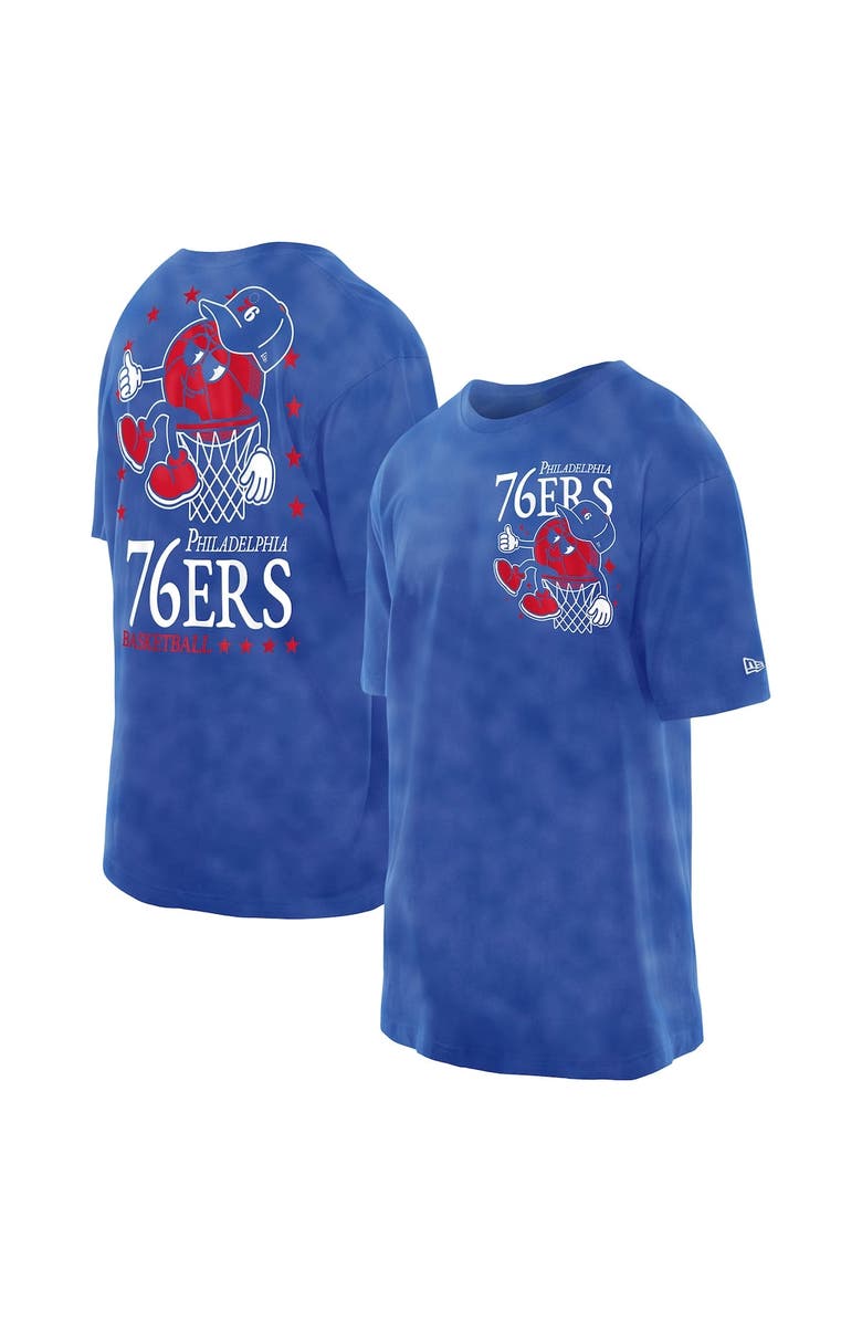 New Era Men's New Era Royal Philadelphia 76ers Old School Sport Enzyme Wash Oversized T-Shirt, Main, color, Royal