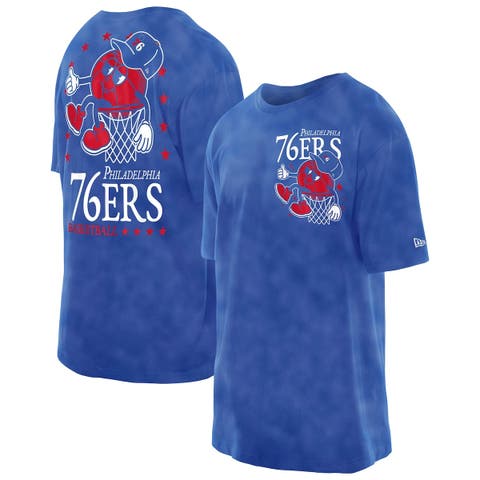 Men's New Era Royal Philadelphia 76ers Old School Sport Enzyme Wash Oversized T-Shirt