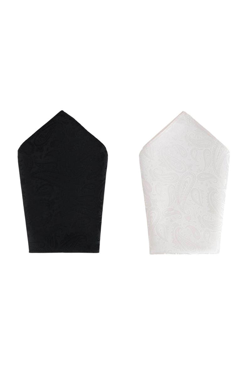 Banbury Tone on Tone Paisley 12 inch Silk Pocket Square Set, Main, color, Black and White Paisley