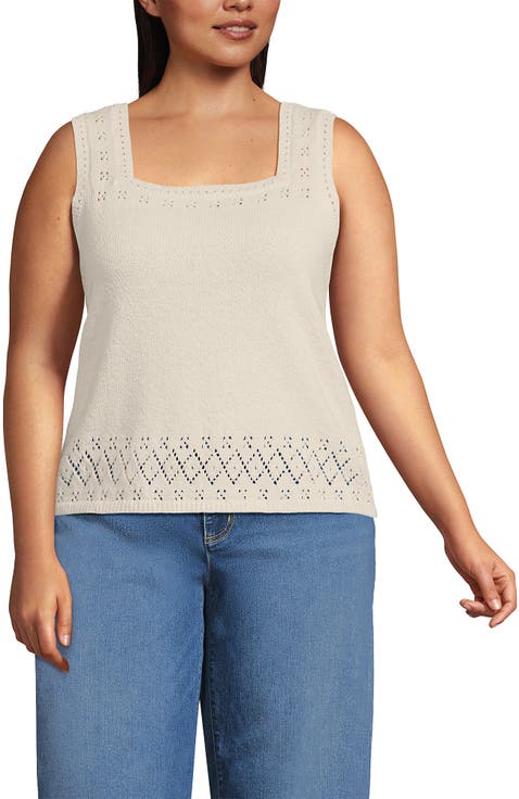 Pointelle Square Neck Tank Sweater