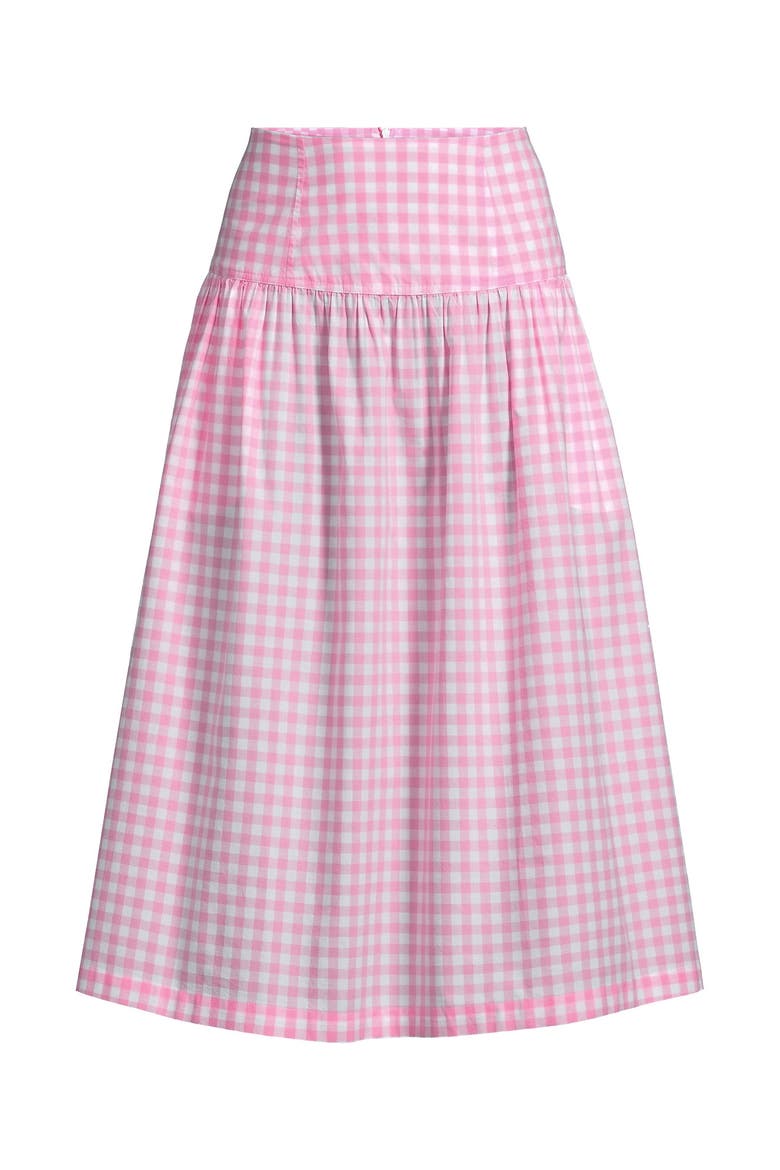 Poplin Drop Waist Midi Skirt, Alternate, color, Seaside Pink Gingham