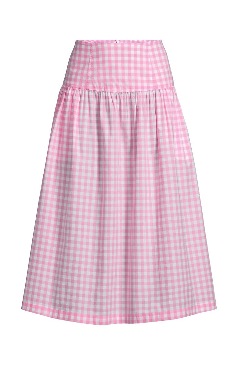 Lands' End Plus Size Poplin Drop Waist Midi Skirt, Alternate, color, Seaside Pink Gingham