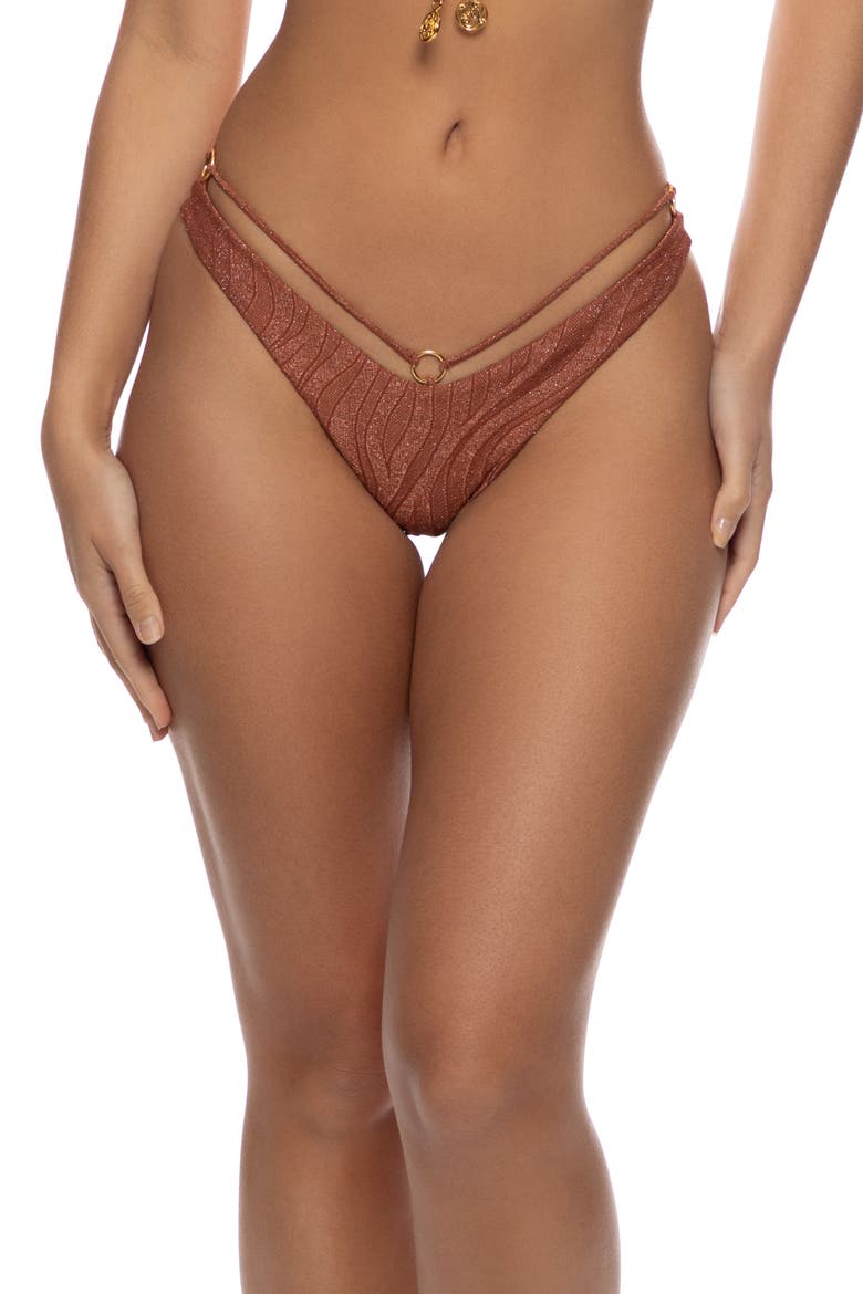 Muse Glow Strappy Loop Brazilian Scrunch Bottom, Main, color, Brown
