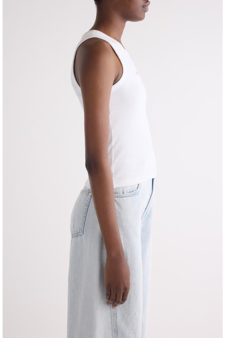 Embroidered Logo Stretch Cotton Rib Tank, Alternate, color, WHITE