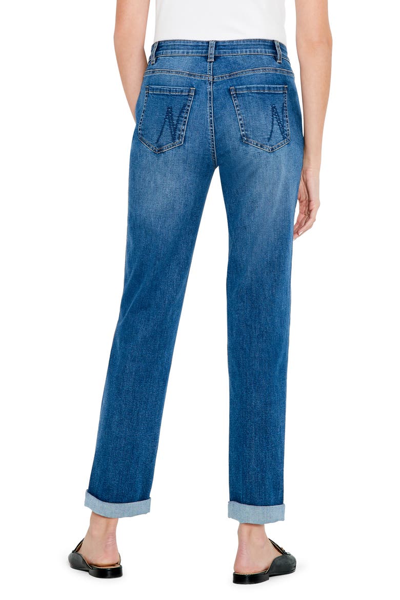 Cuffed High Waist Straight Leg Girlfriend Jeans, Alternate, color, ATLANTIC