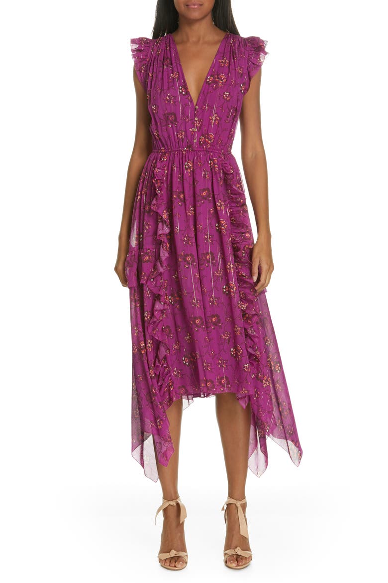 Ciel Floral Print Silk Blend Dress, Main, color, MAGENTA