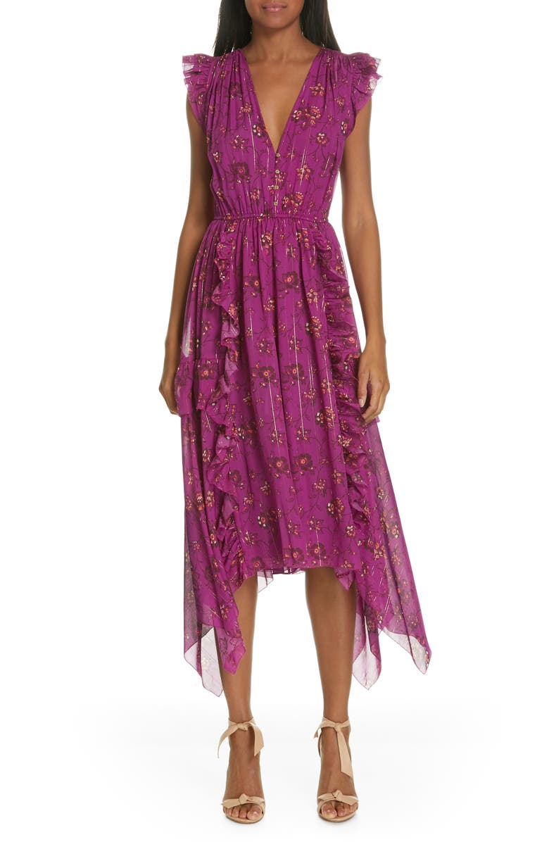 Ulla Johnson Ciel Floral Print Silk Blend Dress, Main, color, 