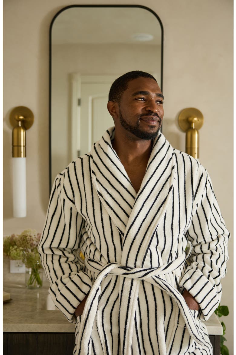 Striped Luxe Bath Robe, Alternate, color, BLACK/ SEASHELL