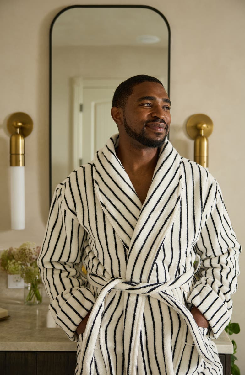 Cozy Earth Stripe Luxe Terry Robe, Alternate, color, Black/ Seashell