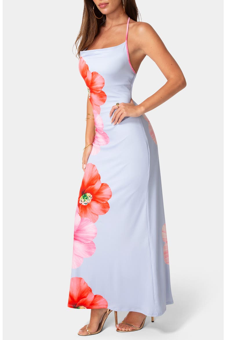 Print Satin Maxi Dress, Alternate, color, BLUE MULTI