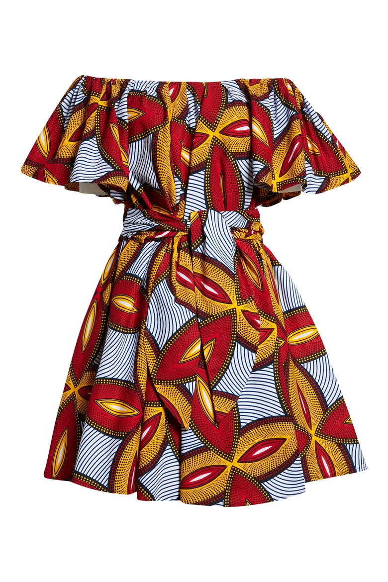Off the Shoulder Cotton Dress (Nordstrom Exclusive), Alternate, color, RED/ YELLOW