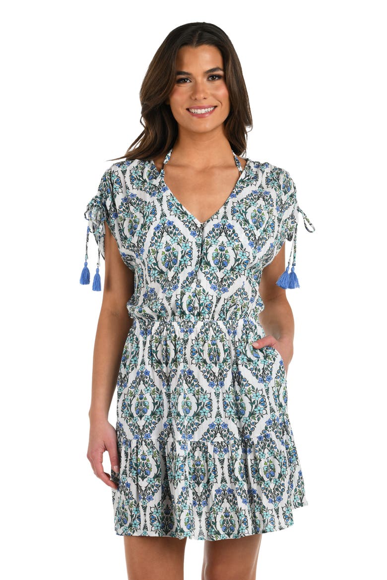Deja Blue V-Neck Cover-Up Dress, Alternate, color, BLUE