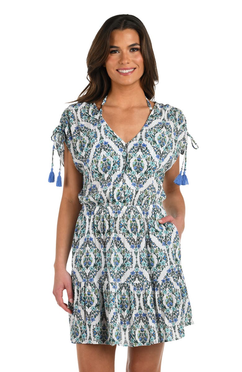 La Blanca Deja Blue V-Neck Cover-Up Dress, Alternate, color, Blue