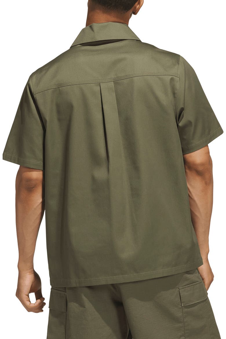 Short Sleeved Woven Buttoned Front Top, Alternate, color, OLIVE STRATA