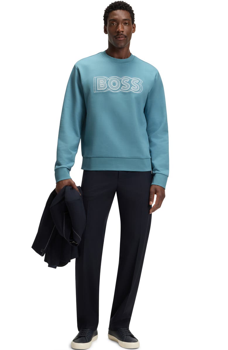 BOSS Soleri Logo Cotton Graphic Sweatshirt, Alternate, color, Light / Pastel Blue
