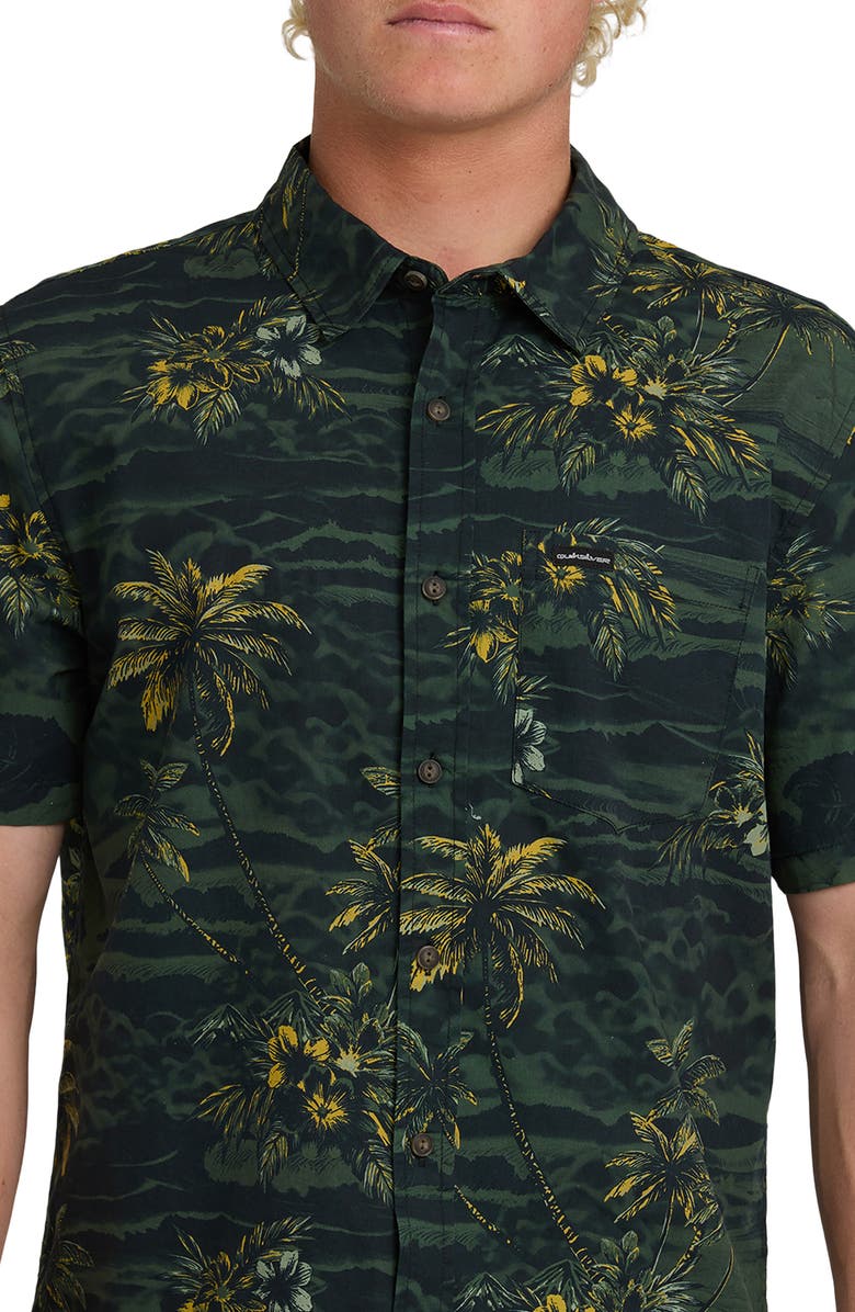 Quiksilver Sundown Classic Short Sleeve Stretch Cotton Button-Up Shirt, Alternate, color, Anthracite