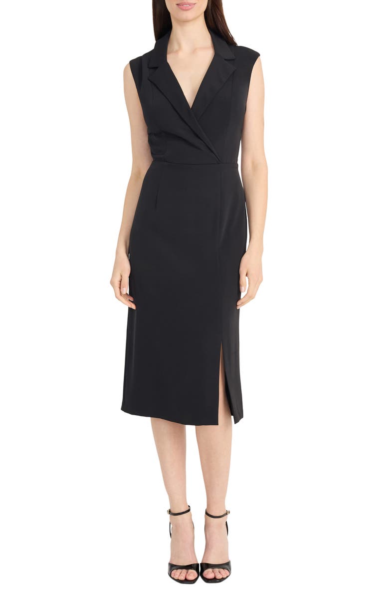 Maggy London Notch Collar Midi Dress, Main, color, Black