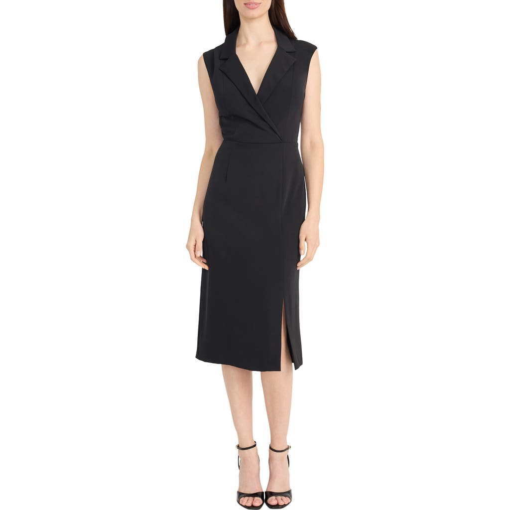 Maggy London Notch Collar Midi Dress In Black