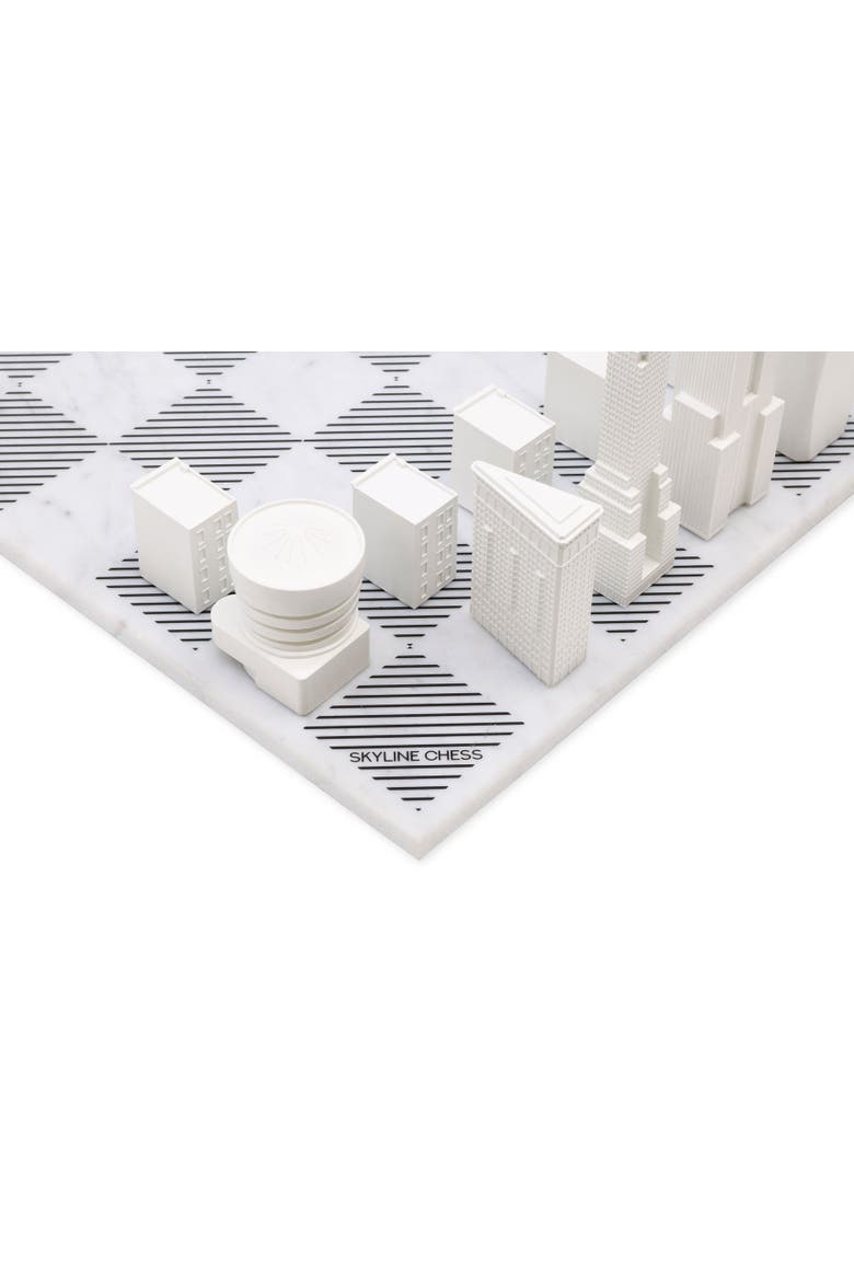 Chess Set Acrylic LONDON vs NEW YORK with Marble Hatch Board, Alternate, color, White