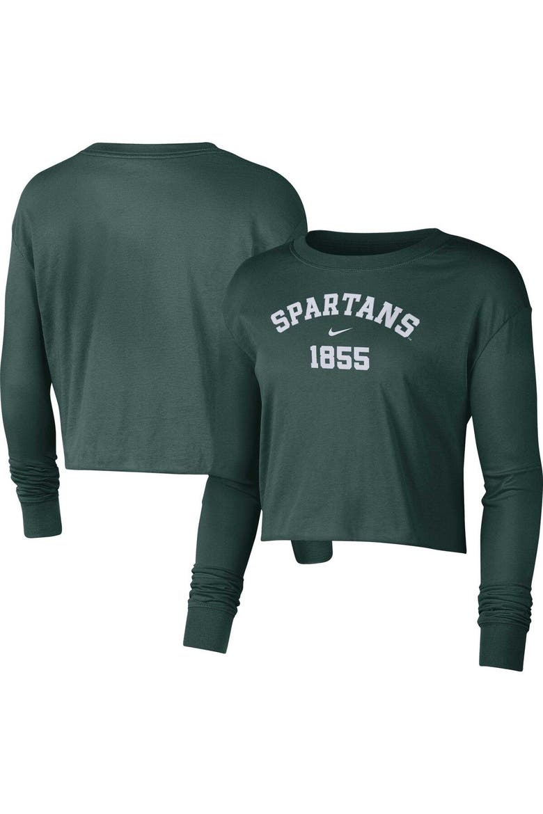 Women's Nike Green Michigan State Spartans Est. Cropped Long Sleeve T-Shirt, Main, color, Green