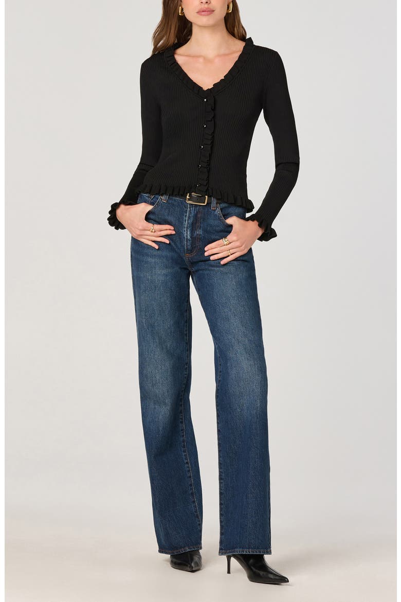 Ruffle Hem Button-Up Cardigan, Alternate, color, BLACK