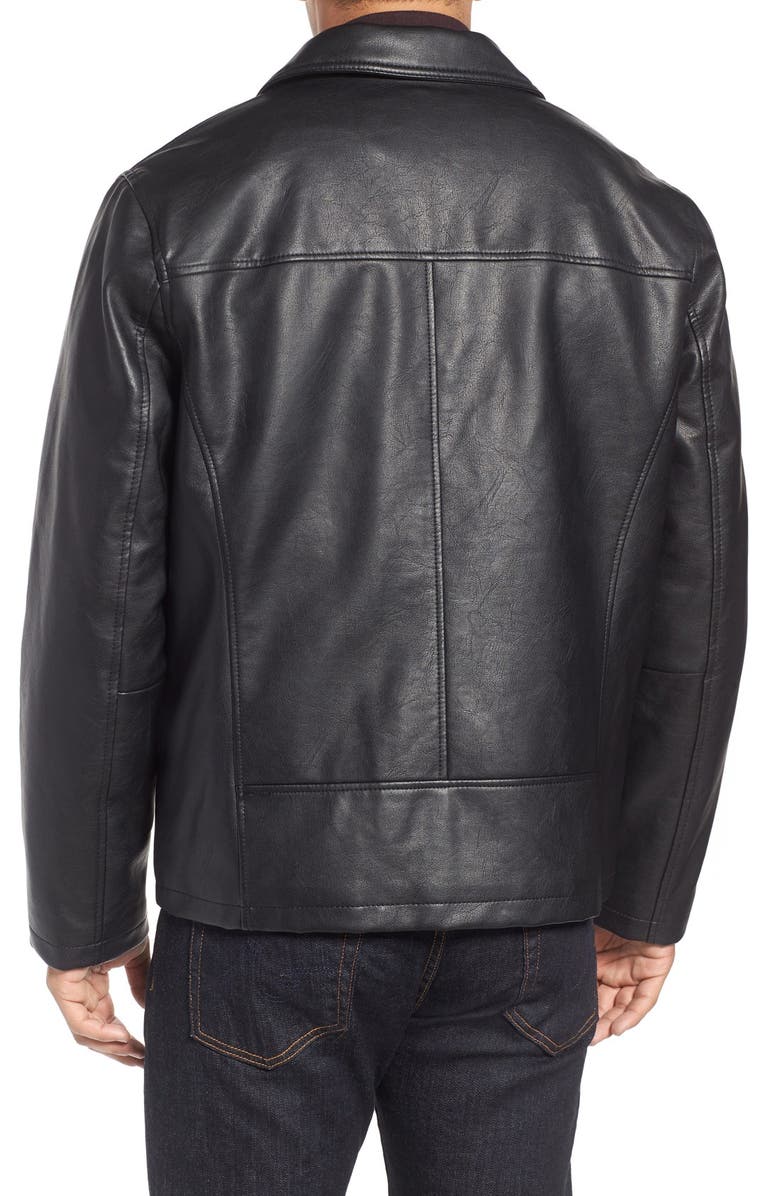 Cole Haan Signature Cole Haan Collared Open Bottom Faux Leather Jacket, Alternate, color, Black
