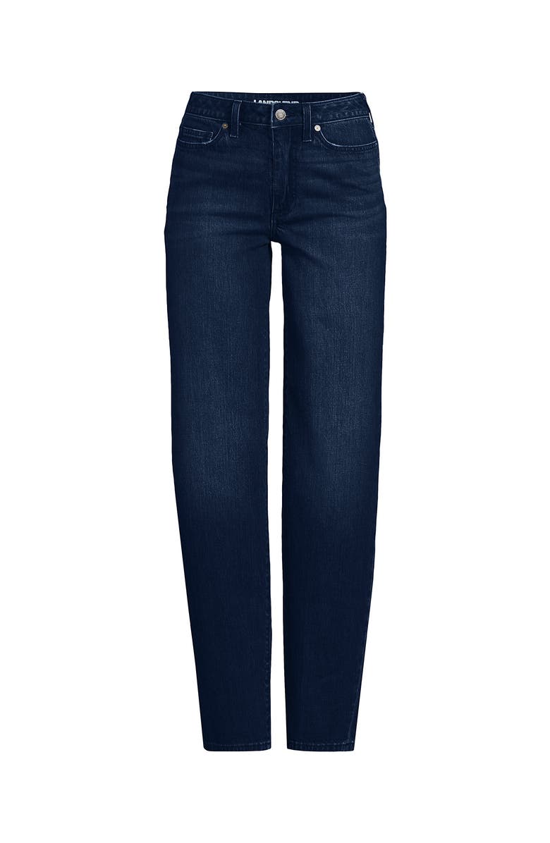 Lands' End Petite Soft Denim Mid Rise Relaxed Straight Leg Jeans, Alternate, color, Dark Indigo Blue Wash