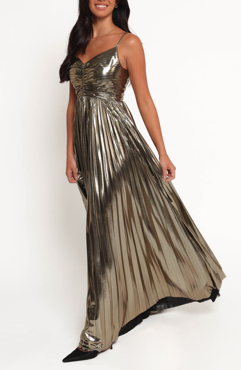 Petal & Pup Naira Pleated Maxi Dress, Alternate, color, Gold
