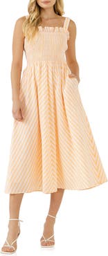 English Factory Stripe Smocked Midi Sundress