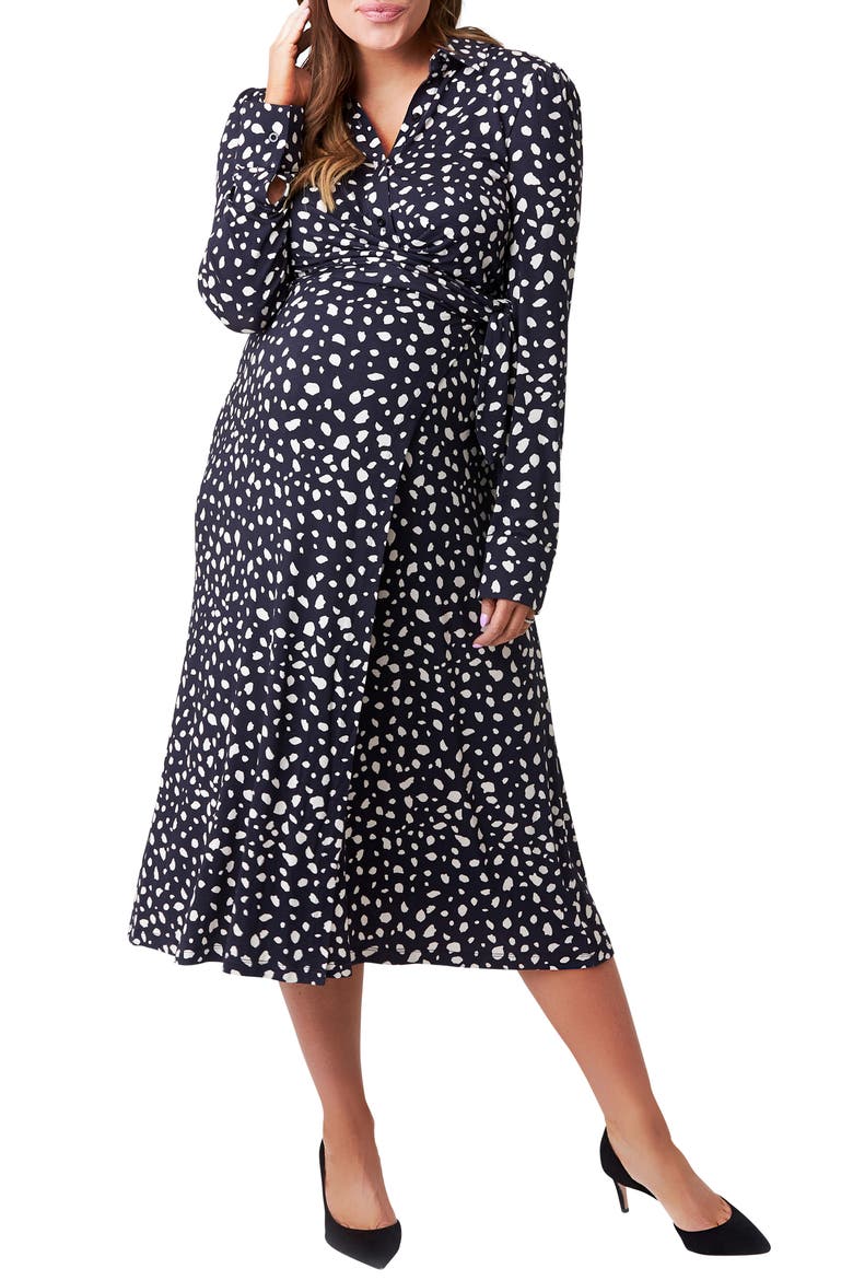 Naomi Long Sleeve Maternity/Nursing Dress, Alternate, color, BLACK ABSTRACT DOT
