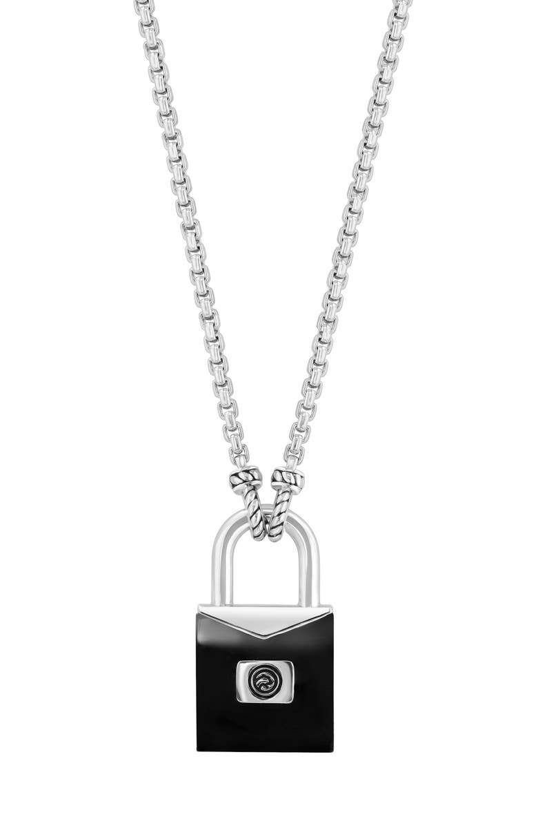 EFFY Men's Sterling Silver Onyx Lock Pendant Necklace, Main, color, 