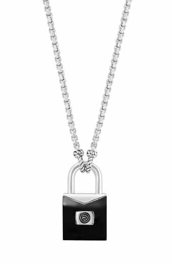 Men's Sterling Silver Onyx Lock Pendant Necklace