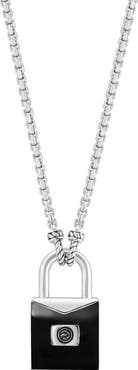 EFFY Men's Sterling Silver Onyx Lock Pendant Necklace