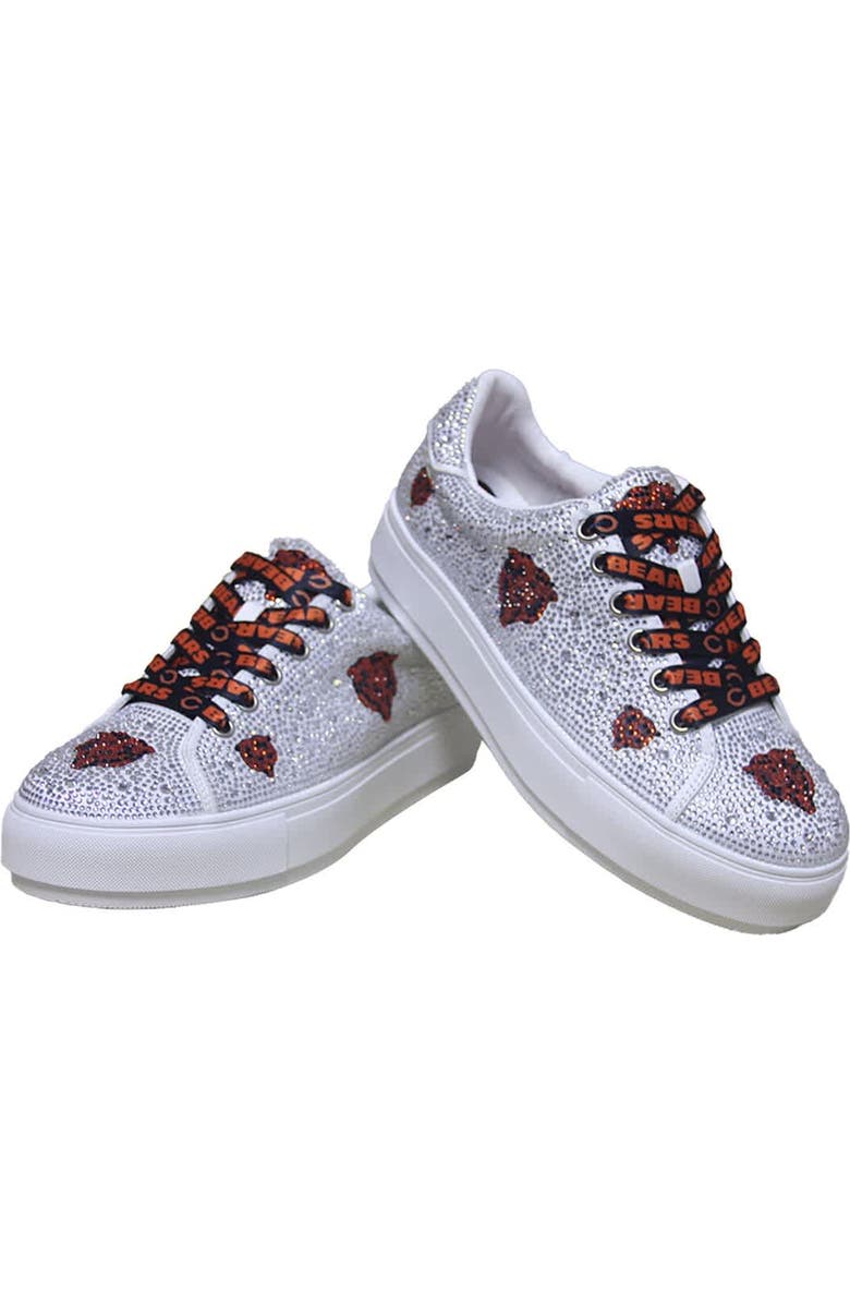 CUCE Women's Cuce White Chicago Bears Crystal Team Logo Sneakers, Alternate, color,