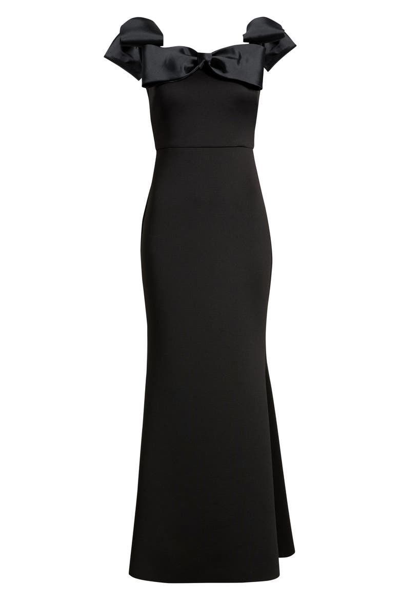 Off the Shoulder Bow Gown, Alternate, color, BLACK