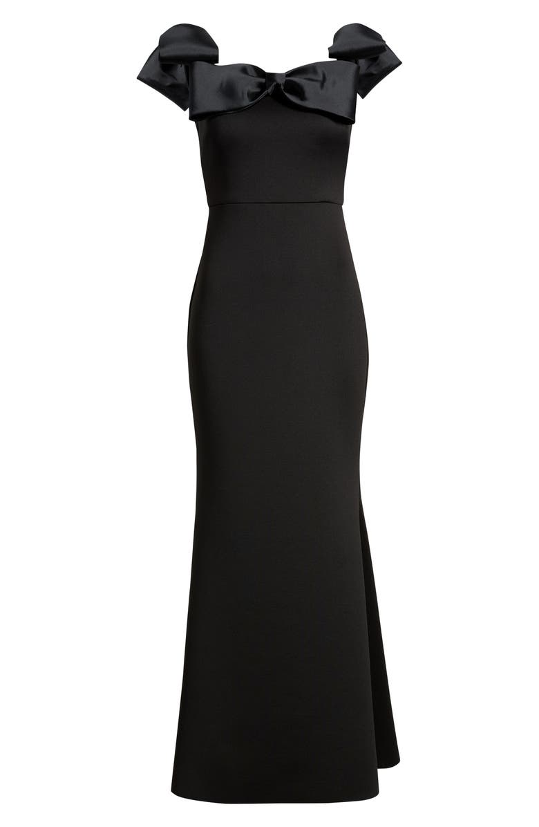Eliza J Off the Shoulder Bow Gown, Alternate, color, Black