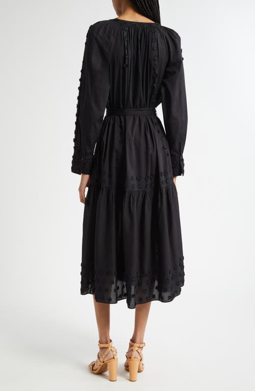 Ulla Johnson Emera Embroidered Tie Waist Long Sleeve Midi Dress In Black