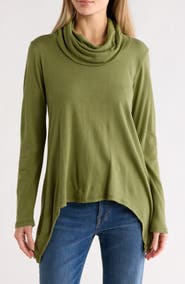 GO COUTURE Cowl Neck Asymmetric Sweater